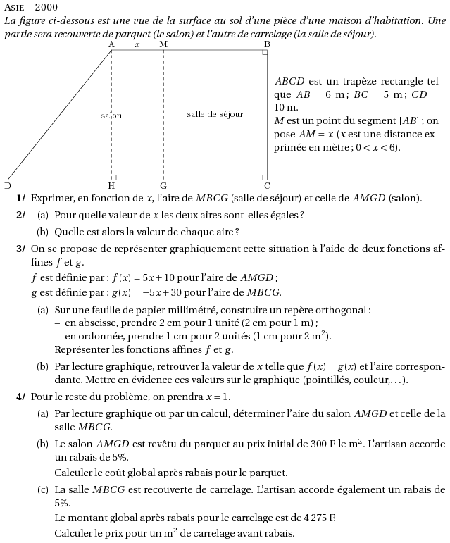 Maths - Brevet ASIE 2000